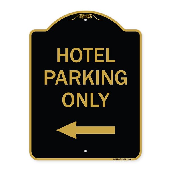 Signmission Hotel Parking With Left Arrow, Black & Gold Aluminum Architectural Sign, 18" x 24", BG-1824-23901 A-DES-BG-1824-23901 - main
